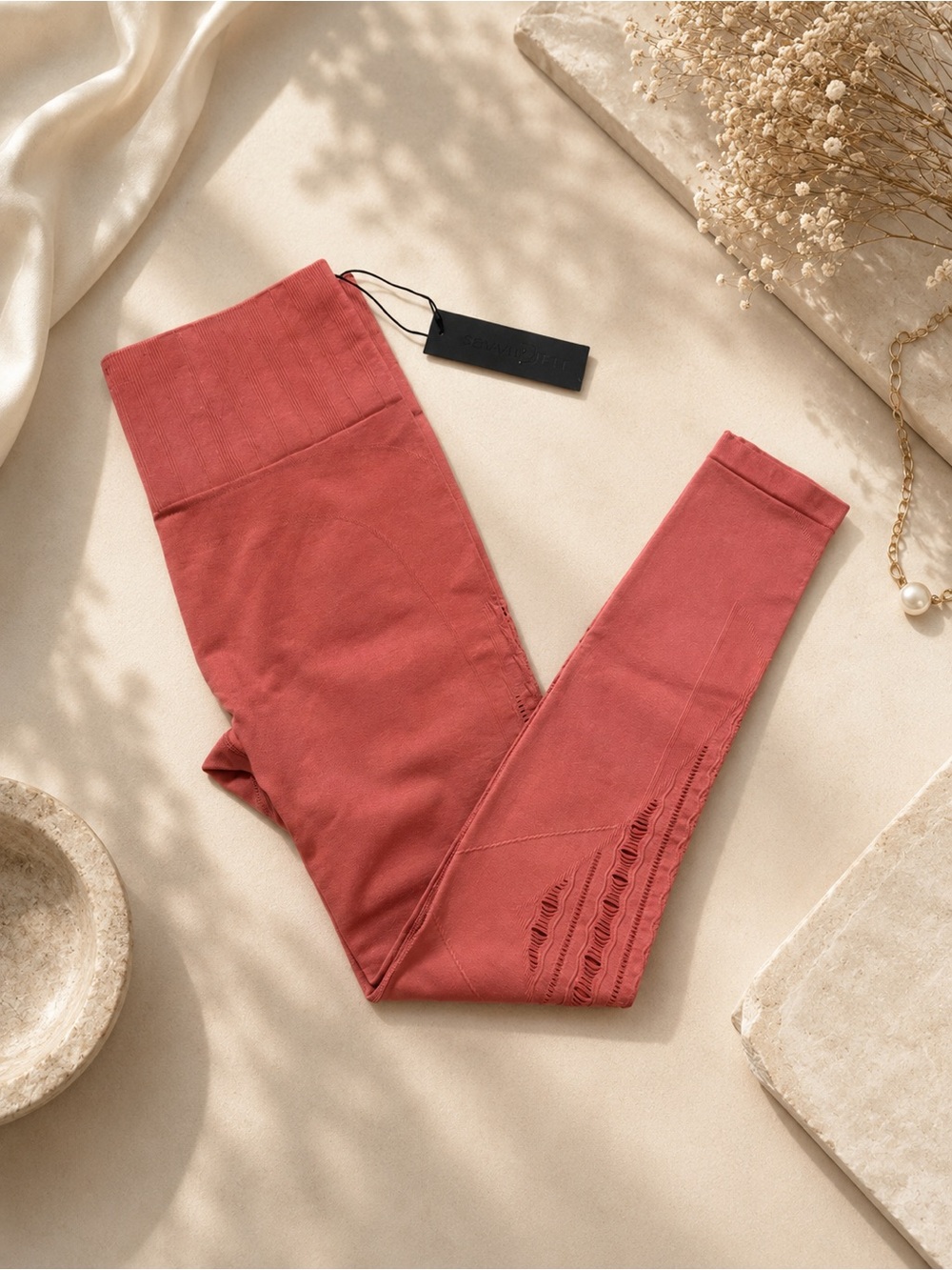 Savvi High-Waist Distressed Leggings - Burnt Orange